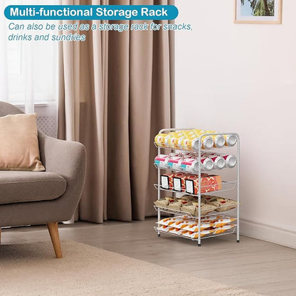 Vrisa Can Organizer for Pantry 5 Tier Canned Food Organizer Can Storage Rack Holds Up to 60 Cans Rolling Soda Soup Vegetable Can Goods Dispenser Shelf for Kitchen Pantry Cabinet, Silver