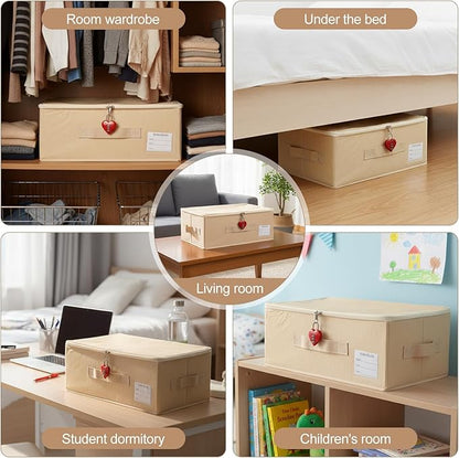 2-pack Discreet Toy Storage Box with Lock Toy Bag Fabric lockable storage bin with Handles, foldable, with Zipper lid/handle/label,locking Storage Box for Women and Men (2, red lock, small)