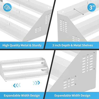 BOIVSHI Spice Rack, Spice Organization for Cabinet - Expandable Width, 3 Tiered Spice Rack Organizer for Cabinet - Adjustable Height, Seasoning Organizer for Cabinet, Countertop, Pantry, White