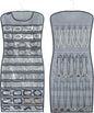 Dual sided Jewelry Hanging Organizer Closet Necklace Holder for Earrings Bracelets Rings with 42 Clear Pockets and 17 Hook Loops (Grey