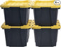 CX BLACK & YELLOW 12-Gallon Heavy Duty Storage Bins with Lids, Stackable Plastic Storage Bins with Weather-Resistant Design, Home Organization, 4 Pack (12.51H x 16.3W x 21.8D)