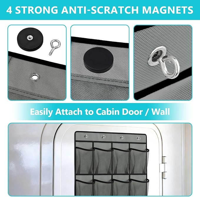 Esoes Cruise Ship Magnetic Door Organizer, 24 Pockets Magnetic Behind the Door Shoe Rack-4 Strong Anti-Scratch Magnets, Over the Door Organizer Cruise Essentials Storage for Cruise Cabin Travel
