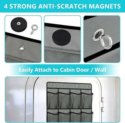 Esoes Cruise Ship Magnetic Door Organizer, 24 Pockets Magnetic Behind the Door Shoe Rack-4 Strong Anti-Scratch Magnets, Over the Door Organizer Cruise Essentials Storage for Cruise Cabin Travel