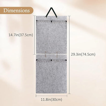 Lolalet Hanging Jewelry Organizer, Necklaces Wall Closet Door Storage, Accessories Jewelry Display for Women Girls -Grey
