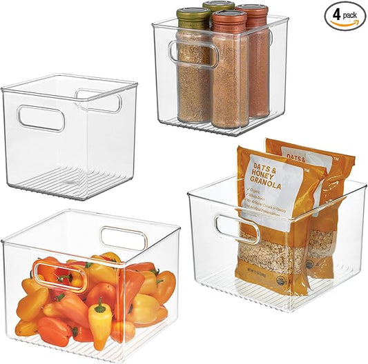 iDesign Fridge Bin with Handles, 2 Small and 2 Medium Bins, 4 Pack, Clear, Made in USA