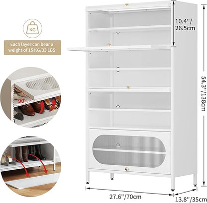 Foreate 8-Tier Tall Shoe Storage Cabinet with 4 Flip-Up Doors & Removable Shelves, 54” Metal Cabinet Shoe Rack Organizer for 24-32 Pair Shoes, Freestanding Modern Entryway Shoe Cabinet, PC Door