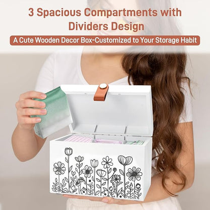 100% Solid Wood Tampon Holder Box with Lid, Copper Leather Pull, Absolute Real Wood Bathroom Decorative Box for Feminine Product Storage and Accessories such as Tampons, Cotton Balls, Gifts for Women