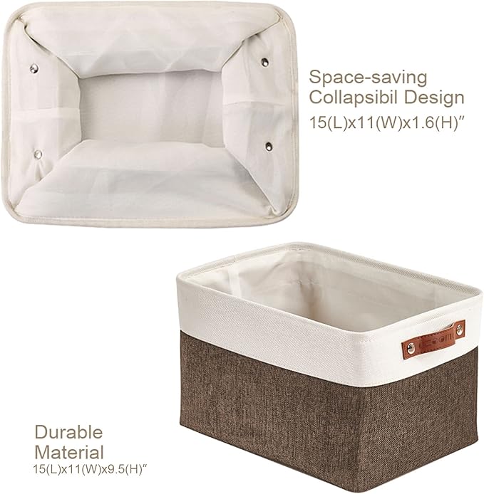 DECOMOMO Storage Bins, Large Fabric Storage Baskets for Shelves, Decorative Linen Closet Organizer, 15 x 11 x 9.5 inches (Brown & White, 4 Pack)