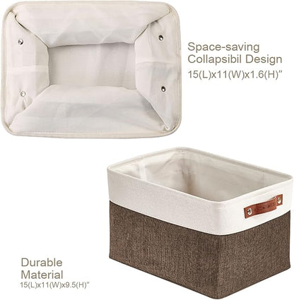 DECOMOMO Storage Bins, Large Fabric Storage Baskets for Shelves, Decorative Linen Closet Organizer, 15 x 11 x 9.5 inches (Brown & White, 4 Pack)