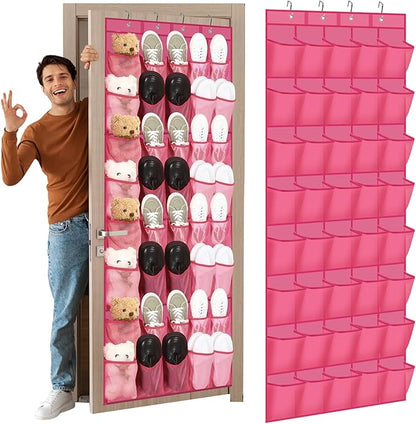 Windyun 40 Over the Door Shoe Organizer Large Mesh Pocket Hanging Shoe Rack for Closet Rose Red Nonslip Behind Door Storage Holder Back to School Organizer for Dorm Room College Classroom Storage