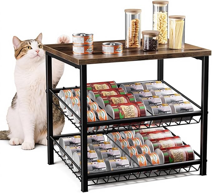 3 Tier Can Organizer for Pantry, Adjustable Can Rack Organizer, Automatic Rolling Storage Holder for Various Ounces of Canned Food Drinks Pet Food, Ideal for Countertop Kitchen Cabinet