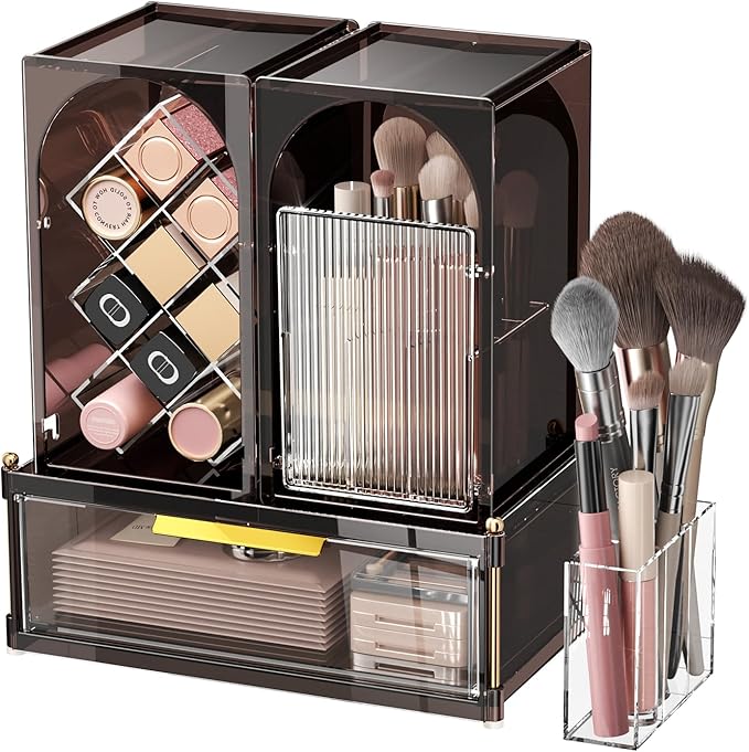 INVSSENE Stackable Makeup Organizer Countertop, Storage Perfume Skincare Cosmetic Lipstick Face Mask Makeup Brush Palettes, Ideal for Vanity Bathroom Counter