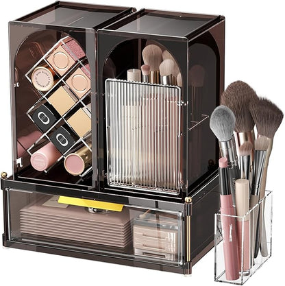 INVSSENE Stackable Makeup Organizer Countertop, Storage Perfume Skincare Cosmetic Lipstick Face Mask Makeup Brush Palettes, Ideal for Vanity Bathroom Counter
