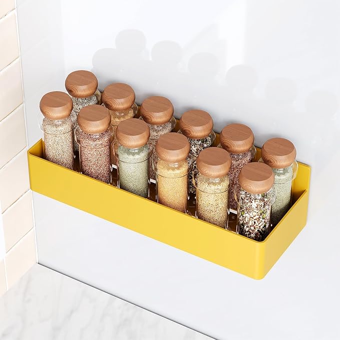Mystozer Magnetic Spice Rack for Refrigerator, Kitchen Organizer and Storage Shelf, Yellow(4 Pack)…