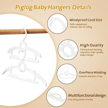Kids Hangers 30PCS, 11"-14" Extendable and Stackable Baby Hangers, 45g Ultra-Thick Space Saving Non-Slip Plastic Hanger for Infant, Toddler and Nursery Closet, White