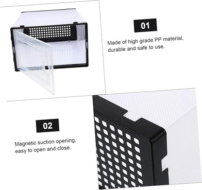 2 Pcs Stackable Shoe Storage Boxes Thickened Plastic Shoe Organizer Containers with Drawer Design Space-saving for Sneakers and Boots Black