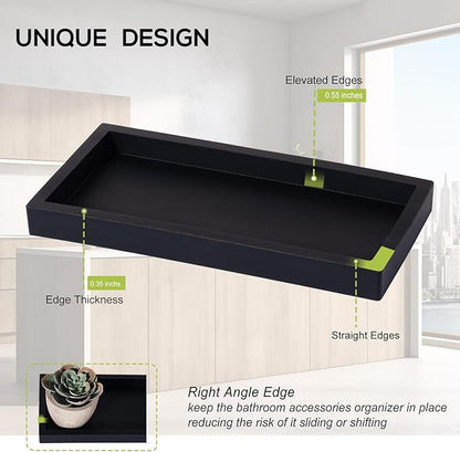 Silicone Bathroom Vanity Tray Rectangle Soap and Sponge Holder Kitchen Sink Organizer for Scrubber, Lotion Bottles, Perfume, Jewelry, Candle, Key Trinket Ring, 2 Pack, Black