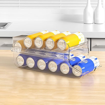 Mobestech Double Beverage Can Organizer for Fridge Transparent Soda Holder Rack Efficient Storage for Kitchen and Pantry Space-saving Design for Easy Access