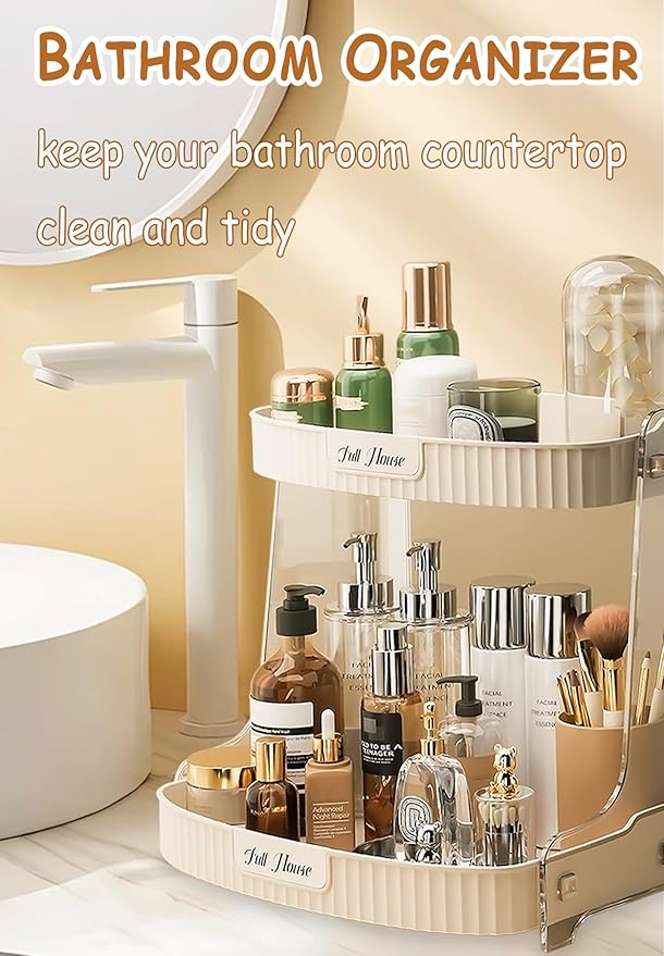 Skincare Organizer 2 Tier,Large High Capacity Makeup Countertop Storage,Perfume Holder Cosmetic Display Cases,for Vanity,Desktop, Bathroon, Dresser,Ideal for Women (Beige)