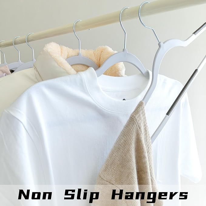 60 Pack Non Slip Hangers, Plastic Clothes Hangers 17.7 Inch - Space Saving Slim Hangers with 360° Swivel Hook for Adults, Anti-Slip Strips for Coat, Shirt, Pants (Gray, 60)