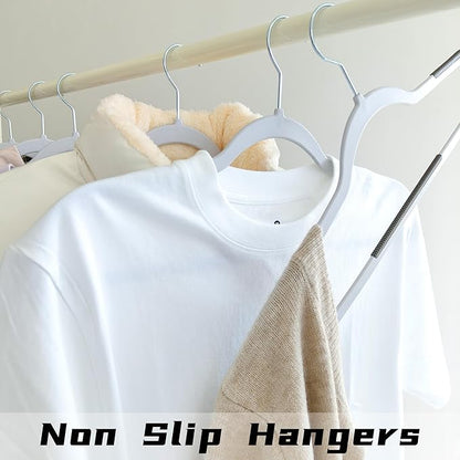60 Pack Non Slip Hangers, Plastic Clothes Hangers 17.7 Inch - Space Saving Slim Hangers with 360° Swivel Hook for Adults, Anti-Slip Strips for Coat, Shirt, Pants (Gray, 60)
