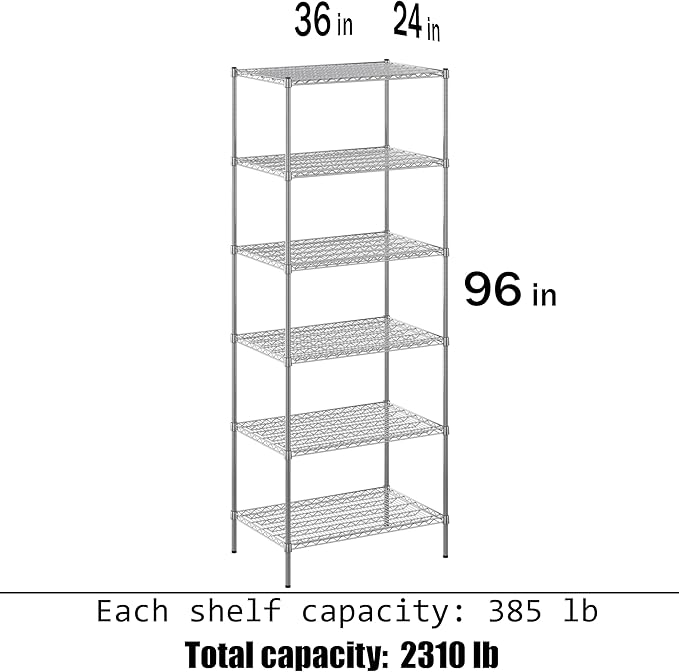 24" Deep x 36" Wide x 96" Height Wire Shelving Kit | 6-Tier | NSF Commercial Storage Rack Unit