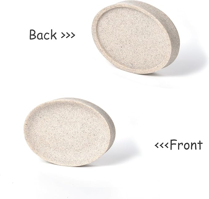 IMEEA Oval Resin Soap Dish for Bathroom Sink Stone-Look Soap Tray Holder for Bar Soap, Sponge or Shampoo Bar (Beige)