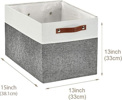DECOMOMO Kallax Storage Cubes - 13x15x13 Storage Bins, Baskets for Organizing Shelves (Grey and White, 4-Pack)