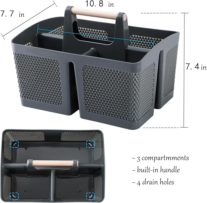 rejomiik Portable Shower Caddy Basket Plastic Cleaning Caddy Organizer Storage Tote with Handle for Bathroom, College, Dorm Room Essentials, Grey