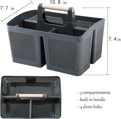 rejomiik Portable Shower Caddy Basket Plastic Cleaning Caddy Organizer Storage Tote with Handle for Bathroom, College, Dorm Room Essentials, Grey
