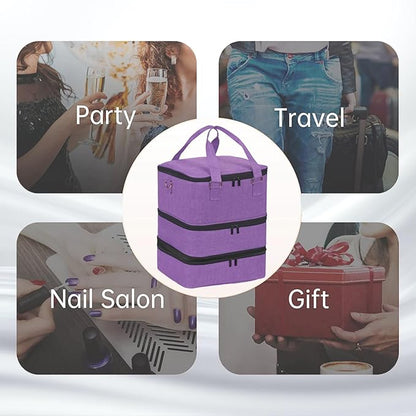 FCQQYWZ Large Nail Polish Organizer Case Hold 84+ Bottles Nail Polish & Nail Lamp, 3 Layers Nail Organizers and Storage for Nail Tech with Divider, Travel Carrying Case(Purple)