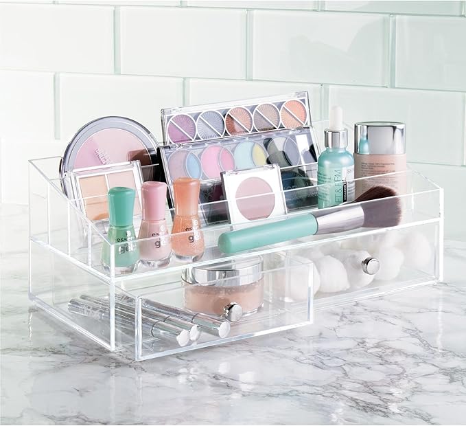 iDesign 5-Section Makeup Organizer - Countertop Organizer for Cosmetics - Set of 2 - Clear