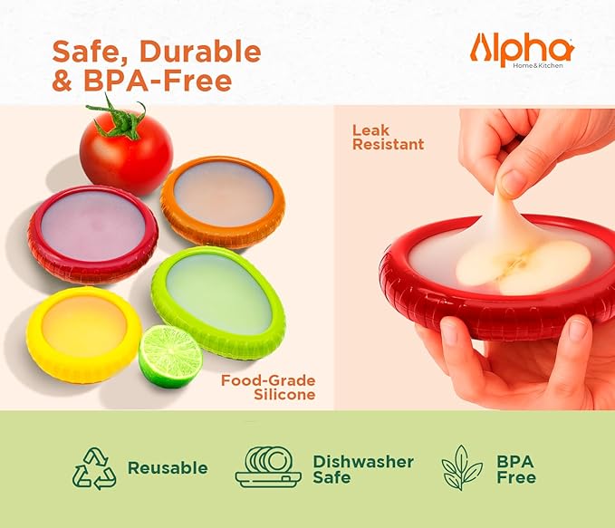 Avocado Saver & Onion Storage – Set of 4 BPA-Free Food Containers with Silicone Lids – Reusable Fruit and Veggie Savers, Fresh Pods for Food – Perfect for Tomato Holder, Garlic, Lemon & More