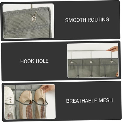 Shoe Hanger for Door 24 Mesh Pocket Over the Door Shoe Organizer Space Saving Hanging Storage Holder with Hooks 64x19 Inch White, Hanging Organizer