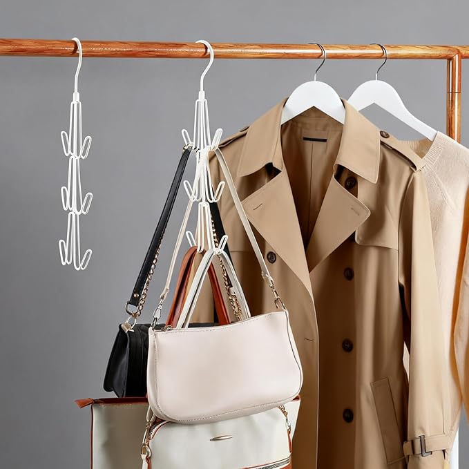 TOPIA HANGER Purse Hanger Organizer for Closet, 2-Pack Handbag Organizer Hanger, 360°Swivel Metal Purse Hooks, Bag Rack, Belt Organizer, Tie Rack, Scarf Hanger, Bag Storage Organizer, Ivory White