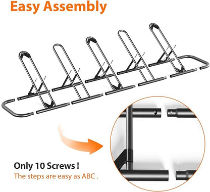 Mr IRONSTONE Floor Bike Rack for Garage, Indoor/Outdoor Storage Stand, Bicycle Parking Rack for Mountain, Road and Kids Bikes (Black, 5-Slot)