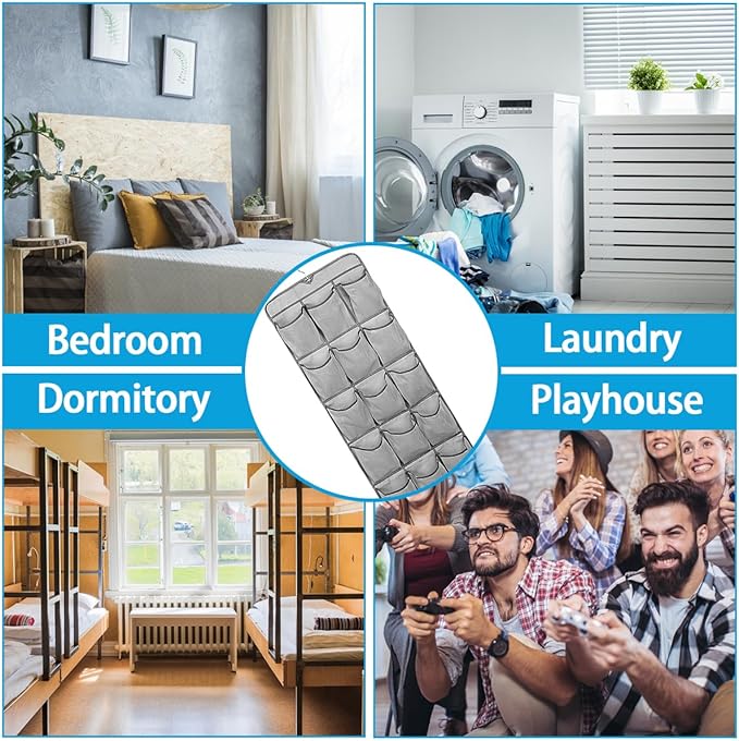 3Pcs 30 Large Pockets Dual Sided Hanging Shoe Organizer Double-Side Closet Storage Shelves with Rotating Hanger Space Saving Storage Bag Portable Shoe Rack Holder for Bedroom Laundry Room,Gray