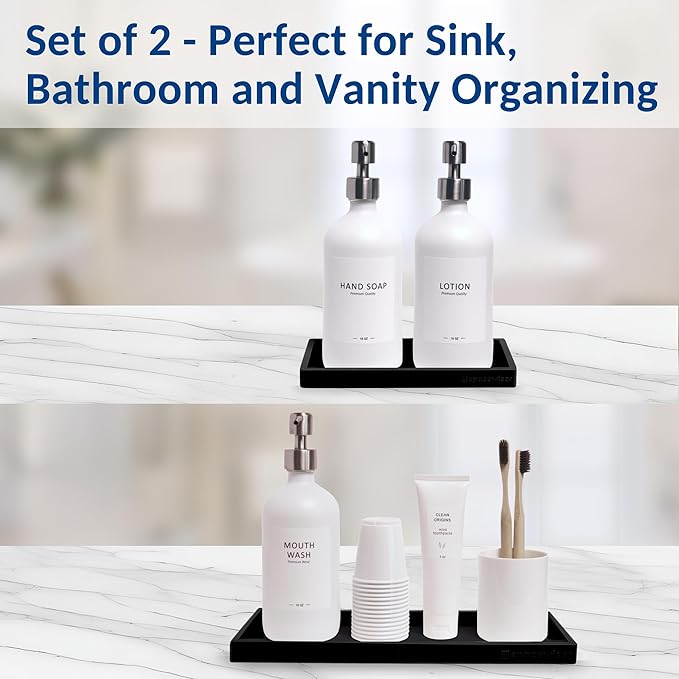 Spacewiser Countertop and Vanity Tray - 2 PC (11” and 7”) Shatterproof Silicone Kitchen and Bathroom Trays for Counter, Kitchen Soap Dispenser Tray, Vanity Trays for Bathroom, Perfume Key Tray