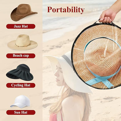Oversized Clear Hat Storage Bag for Women, Closet Hat Boxes Organizer Bag with Dustproof Lids, Holds up to 7 Caps Cowboy Hat Organizer for Closet, Hat Carrier Case for Travel (Black)
