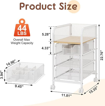 Hongtamoya Rolling Makeup Cart Organizer with 3 Drawers, Narrow Floor Skincare Organizers, Cosmetics Display Cases Vanity Organizer for Skin Care Nail Polish Perfume Makeup Brush, White