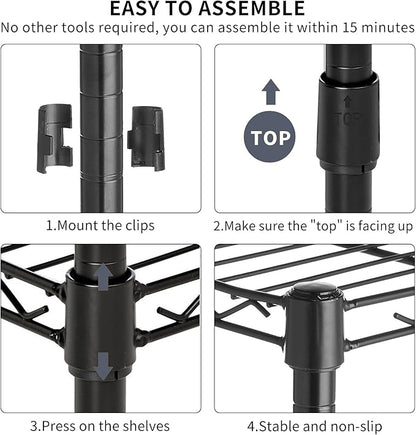 6-Shelf Wire Shelving Unit Adjustable Metal Shelving 600Lb Capacity Storage Shelves for Closet Kitchen Wire Rack Shelf Organizer for Small Space, 16.7D x 11.8W x 63H, Black