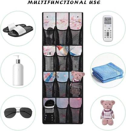 Hummingbird Over Door Organizer Breathable Mesh Pockets Shoe Rack for Over Door 4-Shelf Hanging Storage Bags Wall Mount Closet Organizer for Small Spaces Apartment