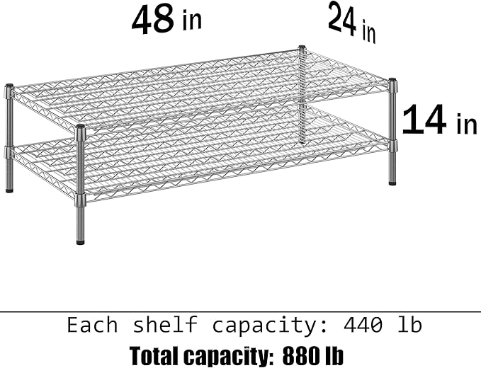 24" Deep x 48" Wide x 14" Height Wire Shelving Kit | 2-Tier | NSF Commercial Storage Rack Unit