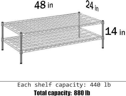 24" Deep x 48" Wide x 14" Height Wire Shelving Kit | 2-Tier | NSF Commercial Storage Rack Unit