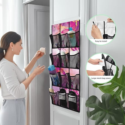 Pink Marble Over The Door Hanging Shoe Storage Pockets, Door Wall Storage Bag Clear Window Hanging Storage Bag Organizer