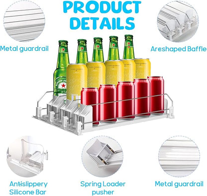 Longzhuo Drink Organizer for Fridge,Automatic Smooth Pusher Glide Fridge Organizer, Soda Dispenser with Width Adjustable, Beverage Organizer for Freezers, Supermarkets, Retail Stores