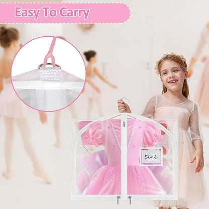Garment Bags for Dance Costumes - 40 Inch Clear PVC with 5 Zipper Pockets (White) - Kids Dance Garment Bag for Dancers, Hanging Clothes Storage, Competitions & Travel