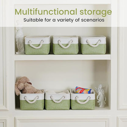 Storage Baskets for Shelves 11.8x7.9x5.2 Inch, Foldable Fabric Storage Bins with Handles, Small Storage Baskets for Organizing Closet, Office, Home Organization (6-Pack, White&Green)
