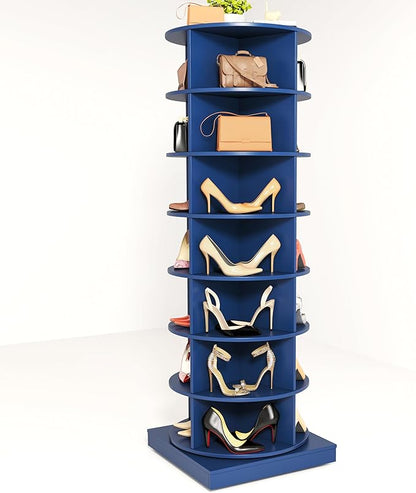 Rotating Shoe Rack, 7-Tiers Storage Shoe Rack Tower, Free Standing 360°Shoe Storage Organizer for Entryway Living Room Hallway (Navy Blue, 7-Tiers)