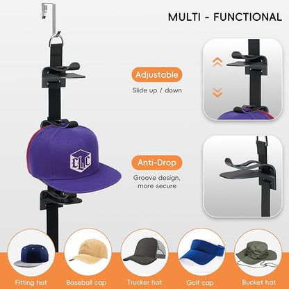 Hat Organizer for Baseball Caps, Hat Rack For Door,2-Straps Holds up to 40 Caps, Over the Door Organizer for Closet, Bedroom, Entrance Doors (Black)